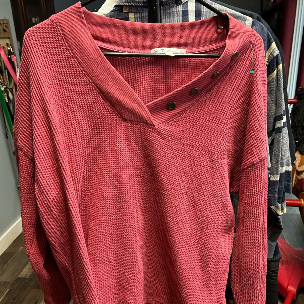 Seven7 Women's Long Sleeve Top - Red